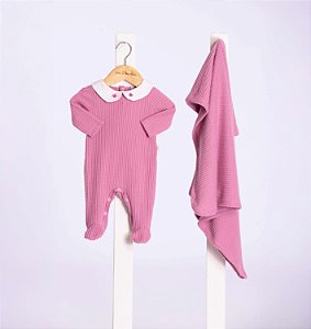 Kit Macacao E Manta Bebe Rosa Nini E Bambine