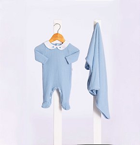 Kit Macacao E Manta Bebe Azul