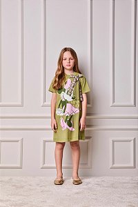 Vestido Infantil Minnie Com Laco Verde Anime