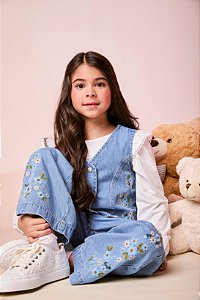 Colete Jeans Infantil Bordado Flores Momi