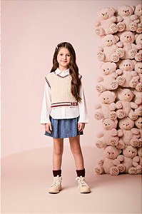 Colete De Tricot Com Listras Bege Vanilla Momi
