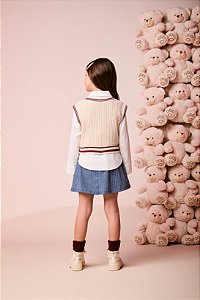 Colete De Tricot Com Listras Bege Vanilla Momi