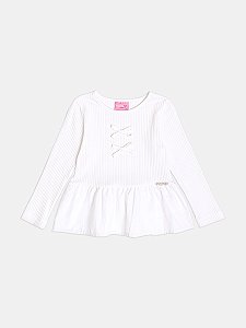 Blusa Infantil Canelada Com Lacinhos Off Momi