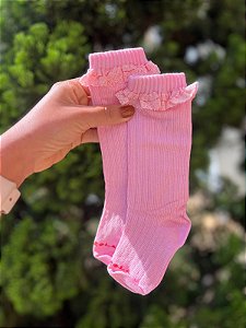 Meia 3/4 Canelada Rosa Cantarola