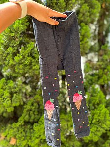 Meia Legging Preta Poa Preta Sorvete