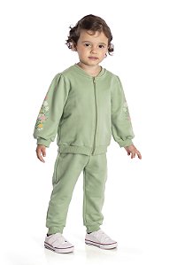 Conjunto De Moletom Infantil Verde Flores Jaca Lelé