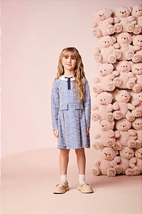 Vestido Infantil De Tweed Xadrez Azul/off Momi