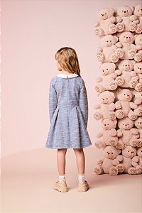 Vestido Infantil De Tweed Xadrez Azul/off Momi