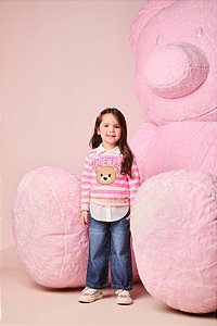 Blusa Infantil Listras Urso Rosa Neon Momi