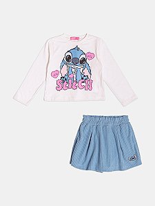 Conjunto Infantil Stitch Com Shorts Saia Momi