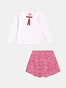 Conjunto Infantil Gola Laço Tweed Bordô Momi