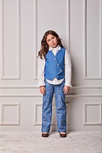 Calça Jeans Infantil Flor Tule Anime