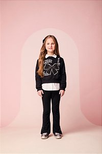 Calca Flare Infantil Com Strass Preto Momi
