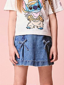 Shorts Saia Jeans Infantil Com Lacos Momi