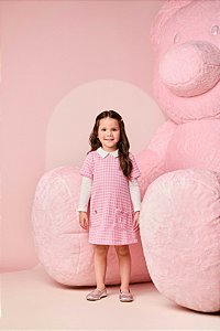 Vestido Infantil Tweed Com Gola Rosa/off Momi