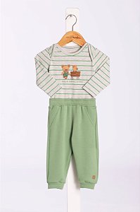 Conjunto Bebe Com Body Listrado Ursinho