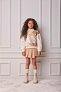 Shorts Saia Infantil Pregas Bege Khaki Anime