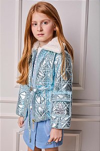 Jaqueta Puffer Metalizada Infantil Azul Anime