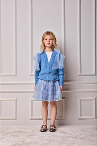 Casaco De Tricot Infantil Azul Denim Anime
