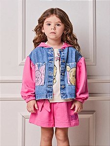 Jaqueta Jeans Infantil Com Moletom Pooh Anime
