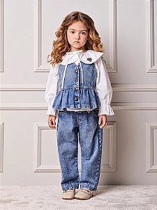 Colete Em Jeans Infantil Com Babados Anime