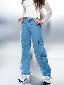 Calca Wide Jeans Claro Cargo Jeans Authoria