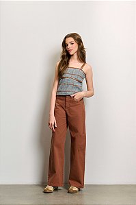 Calça Sarja Wide Marrom Caramelo Authoria
