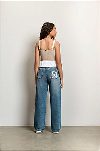 Calça Wide Jeans Bolso Lateral Authoria