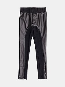 Legging Montaria Infantil Recorte Couro Preto Momi