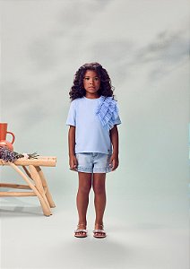 Blusa Infantil Babados Tule Azul Frances Anime