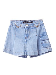 Shorts Saia Infantil Com Lapelas Jeans Anime