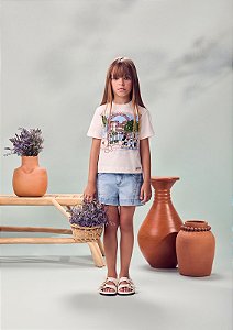 Shorts Infantil Jeans Claro Recortes Anime