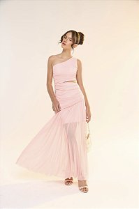 Vestido Longo Tule Rosa Bobbyluu