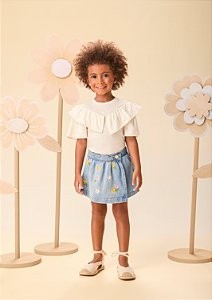 Shorts Saia Infantil Jeans Bordado Momi