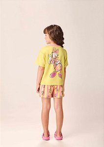 Pijama Infantil Daisy Amarelo Com Rosa Momi