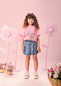 Saia Jeans Infantil Pregas Com Pingente Momi