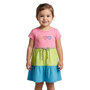 Vestido Infantil Tricolor Corações Jaca Lele