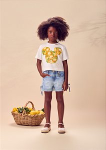 Shorts Jeans Infantil Laços Laterais Anime