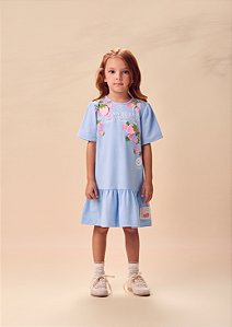 Vestido Infantil Patch Morango Azul Anime
