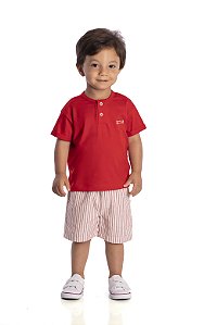 Conjunto Infantil Bermuda Listras Vermelho Nini Ba