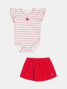 Conjunto Bebe Body Listrinhas Cereja Momi