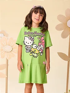 Vestido Infantil Hello Kitty E Friends Verde Momi