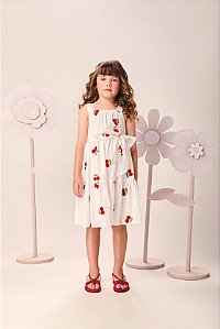 Vestido Infantil Laise Bordado Cerejas Momi