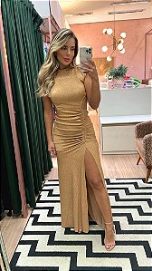 vestido longo dourado callie - cloude