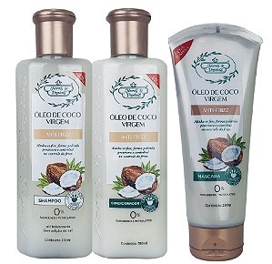 Flores E Vegetais Óleo De Coco Virgem Kit Anti-Frizz 3 Passos