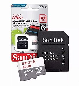 Cartão de Memoria MicroSD Sandisk Ultra UHS-I 80MB/s - 64GB
