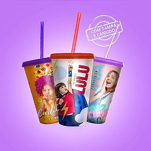 100 Copos EcoLabel 550 ml - C/ TAMPA E CANUDO - Biodegradável Personalizados 360°