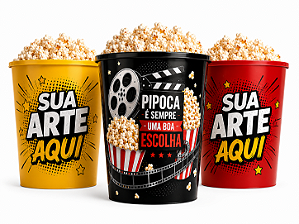 Kit Baldes de Pipoca 2,5L Biodegradável Personalizados 360°