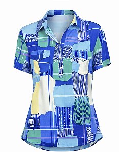 Camisa Polo Azul Abstrato