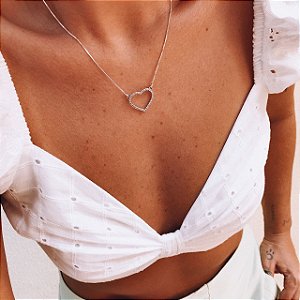 Colar Coração Cravejado mini Zircônias Prata 925